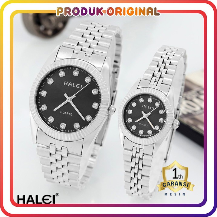 COD JAM TANGAN COUPLE HALEI ORIGINAL 356 DIAMOND SILVER WATER RESISTANT STAINLES STEEL