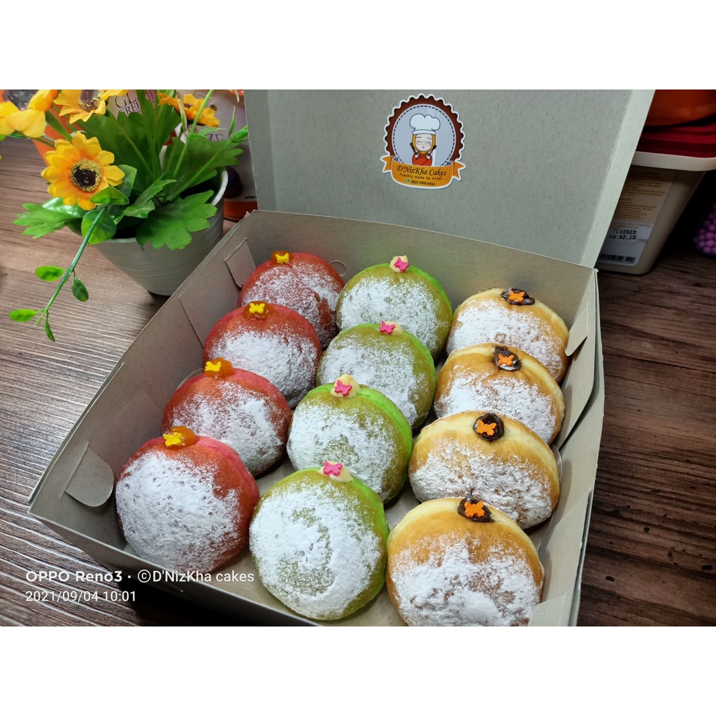 

D'NizKha Cakes Donat Bomboloni Isi Rasa Original Pandan Red velvet Varian Box 12 dan 6