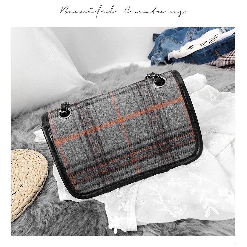 Plaid Slingbag Amanda korean Sling Bag korea motif kotak-kotak Wool winter korean style tas selempang mini