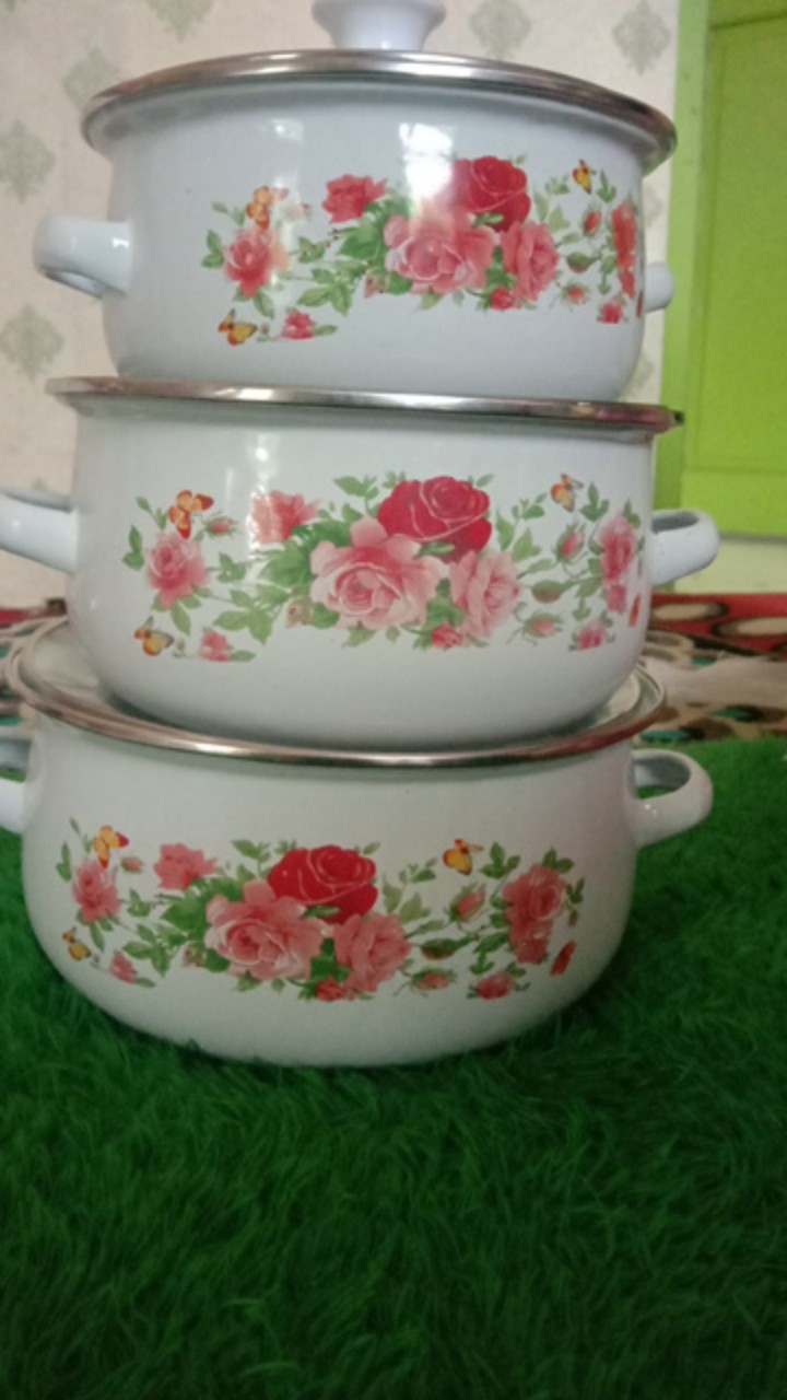 Panci Bunga G-1618/panci Set 3 Tutup Kaca/panci Reona