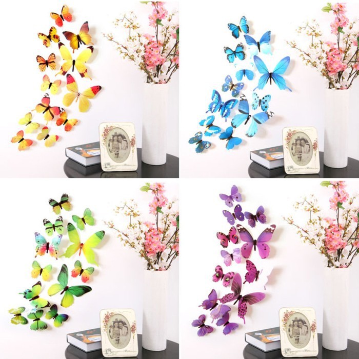 3D Butterfly Wall Sticker - Stiker Dinding Kupu-kupu Warna Soft 12pcs