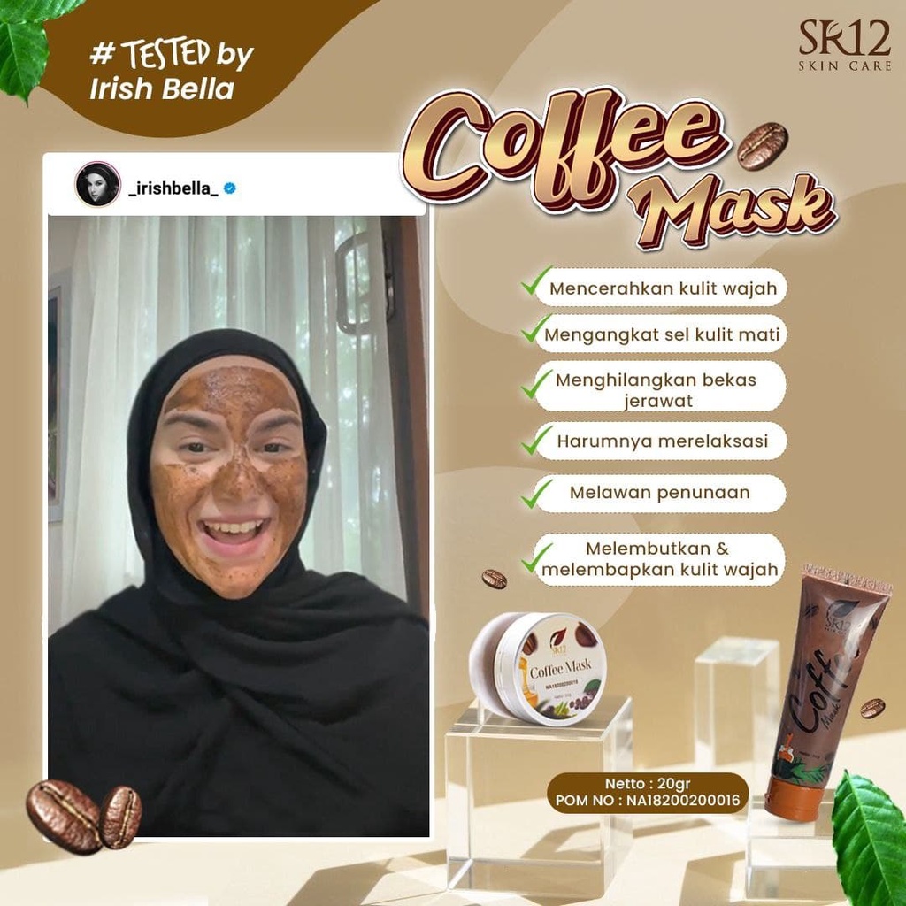 COFFEE MASK SR12 Masker Kopi Untuk Wajah Cerah Halus Bebas Minyak Usir Komedo Flek Hitam BLILA