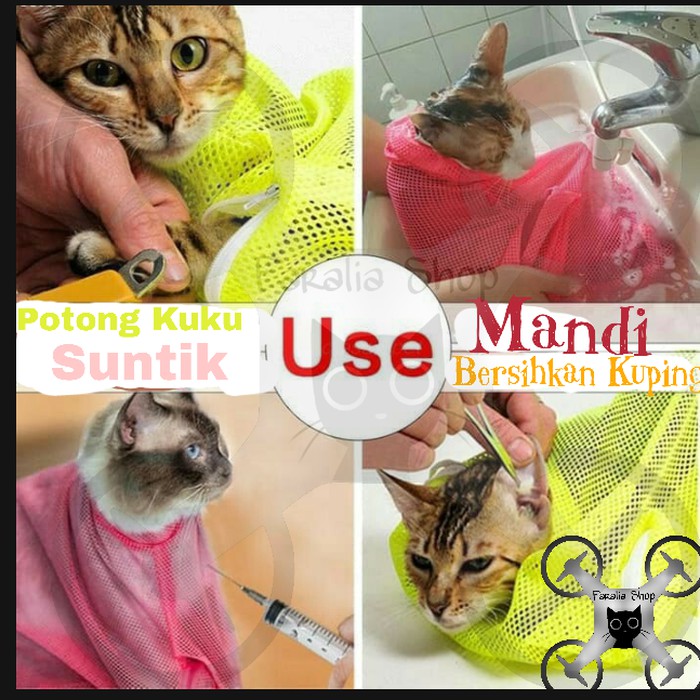 Tas Kantong Jaring Kucing Multifungsi Alat Cat Grooming Bag Mandi Multi Fungsi Groom