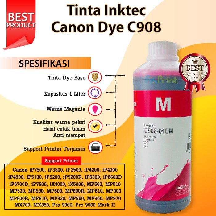 Tinta Inktec Canon Dye Magenta 1 Liter Murah