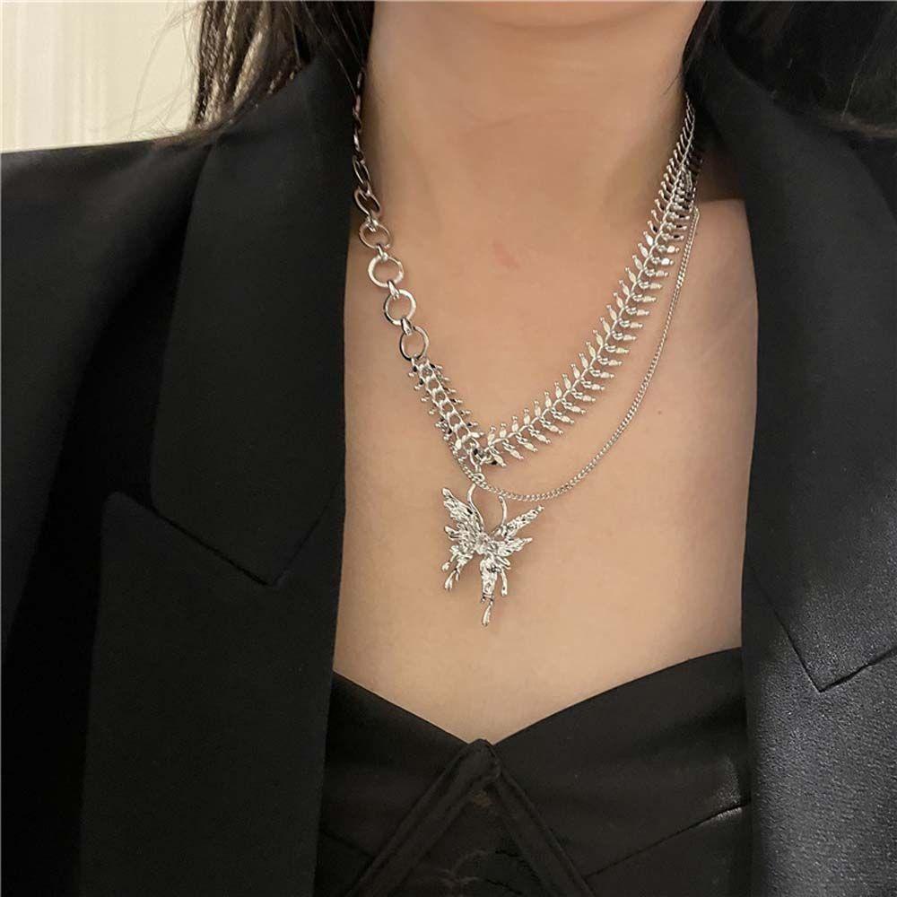 Mxbeauty Wanita Kalung Hadiah Adjustable Rantai Klavikula Pacar Logam Tulang Selangka Choker Gadis Liontin Kupu-Kupu