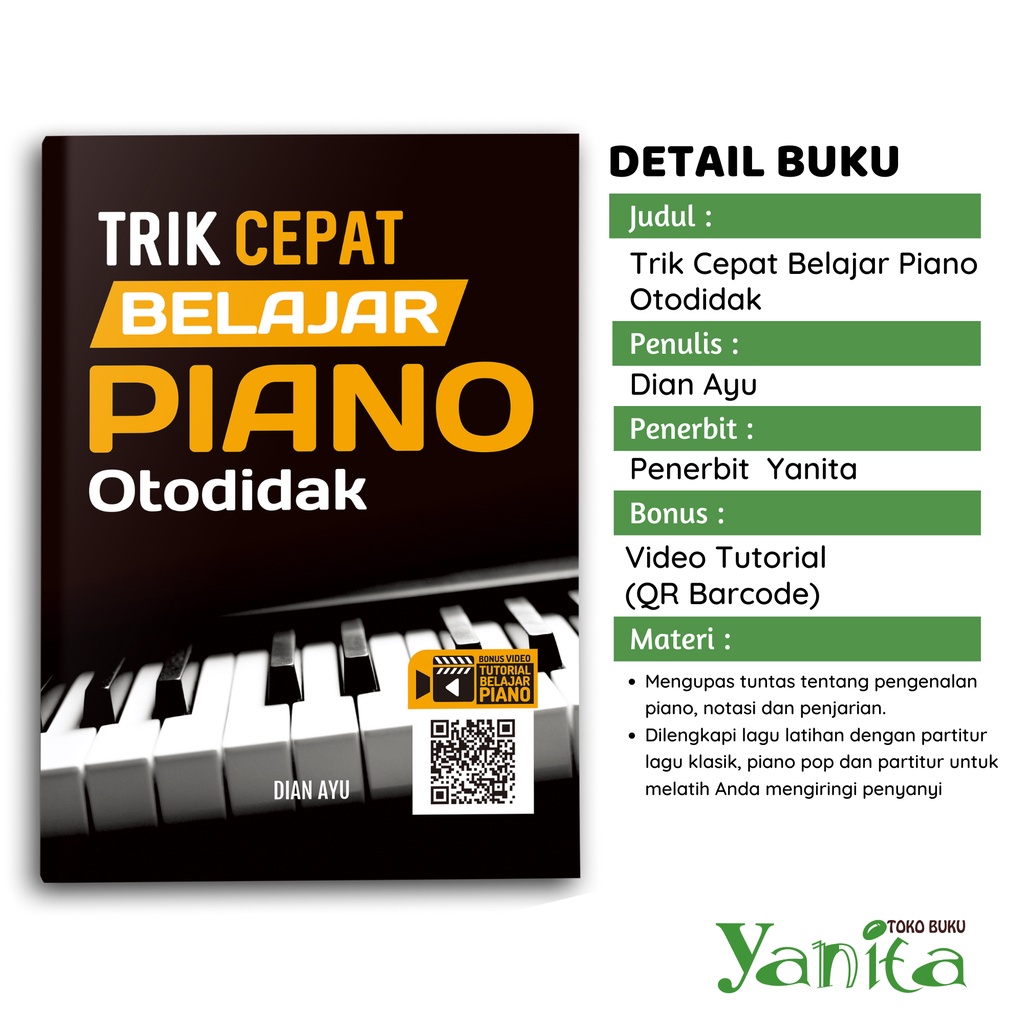 Yanita Paket Buku Piano Trik Cepat Belajar Piano Otodidak, Piani Hits Kenangan Dunia