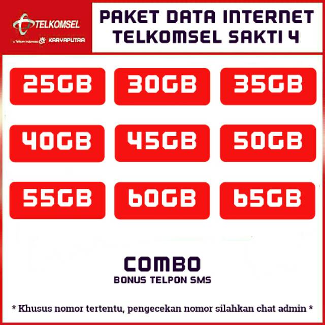 Paket Data Telkomsel Sakti Combo 20gb 22gb 25gb 30gb 35gb 40gb 45gb 50gb 55gb 60gb 65gb Isi Ulang 4 Shopee Indonesia