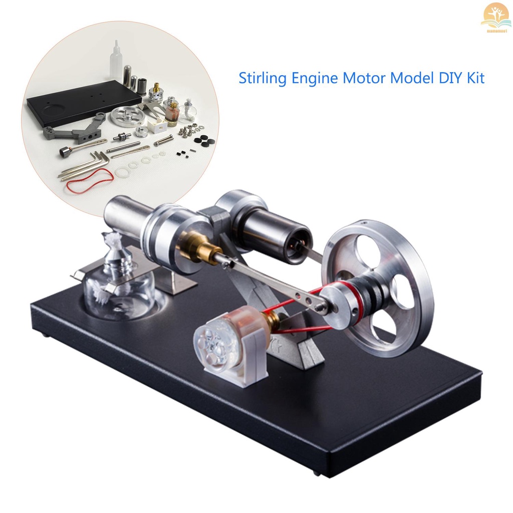 Hot Air Stirling Engine Motor Model DIY Kit with 4pcs Led Lights Electricity Generator Physics Educational Toy Teaching Aids for Teacher Student Adult