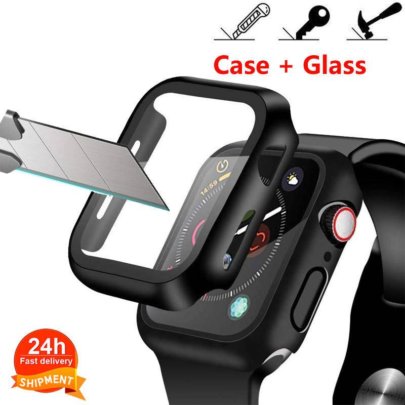 Pelindung Layar Tempered Glass + Frame Bumper Untuk Apple Watch Series 7 41mm 45mm Iwatch 7 6 5 4 40mm 44mm 38mm 42mm