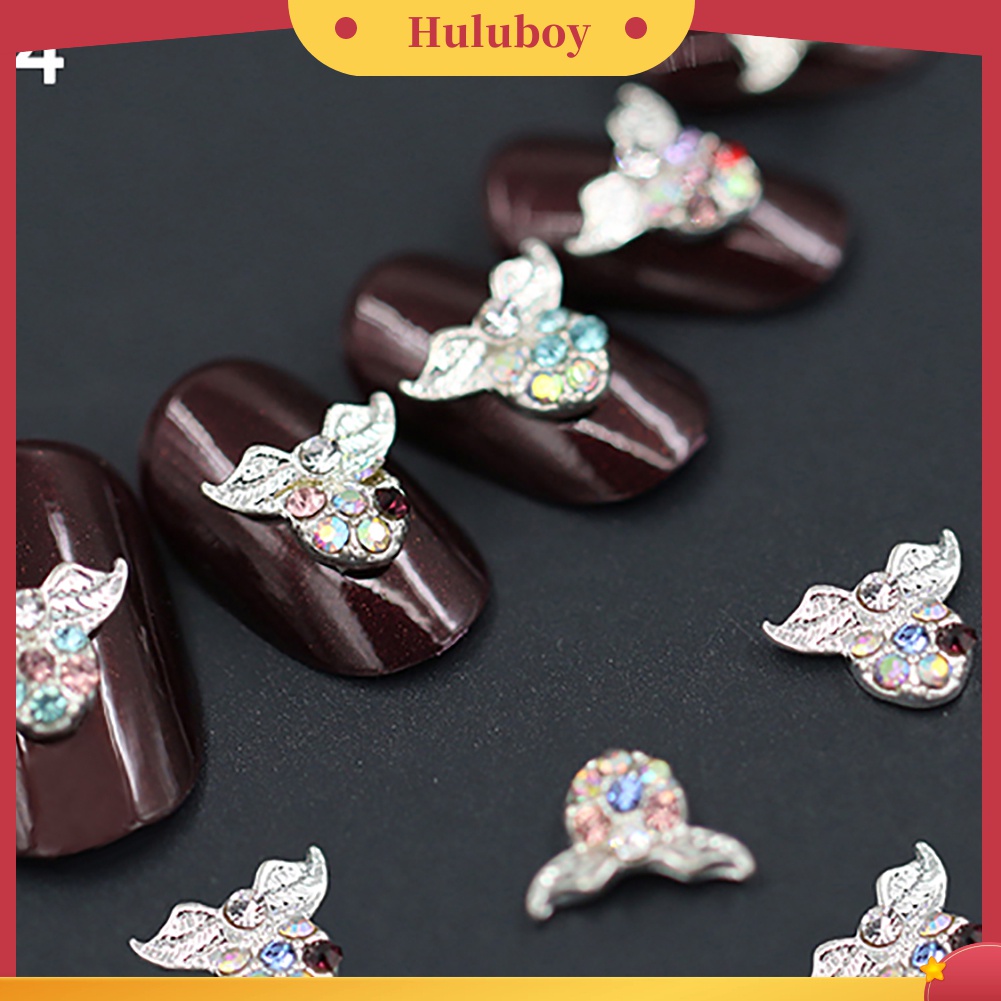 Huluboy Huluboy♡ 10pcs Stiker Kuku 3D Bahan Alloy Dengan Glitter + Berlian Imitasi