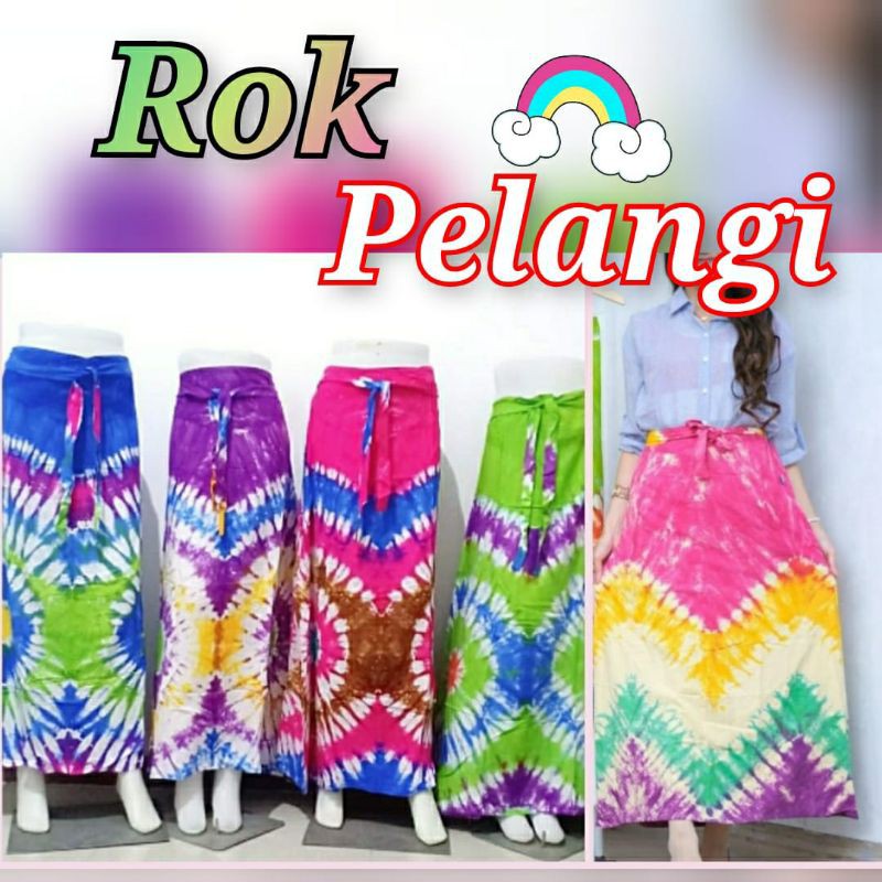 Rok Panjang Wanita Dewasa / Rok Payung Bahan Rayon Motif Pelangi