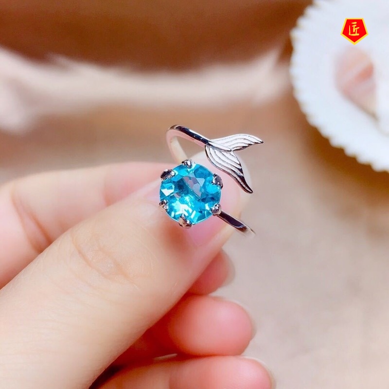 [Ready Stock]Blue Topaz Mermaid Foam Ring Pt950 Platinum