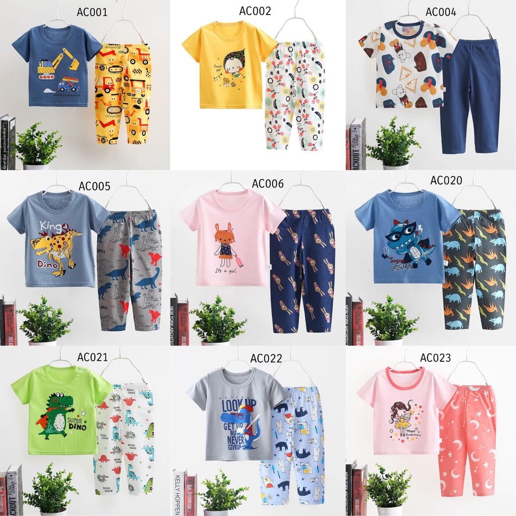 KIDZ BALI - SETELAN PIYAMA ANAK BAJU TIDUR ANAK LAKI LAKI PEREMPUAN IMPORT LENGAN PENDEK
