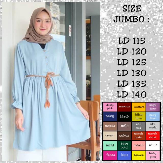 BAJU ATASAN UKURAN S/M/L/XL/XXL & JUMBO LD 115/LD 120/LD 125/LD 130/LD135/LD140 BUSANA MUSLIM WANITA