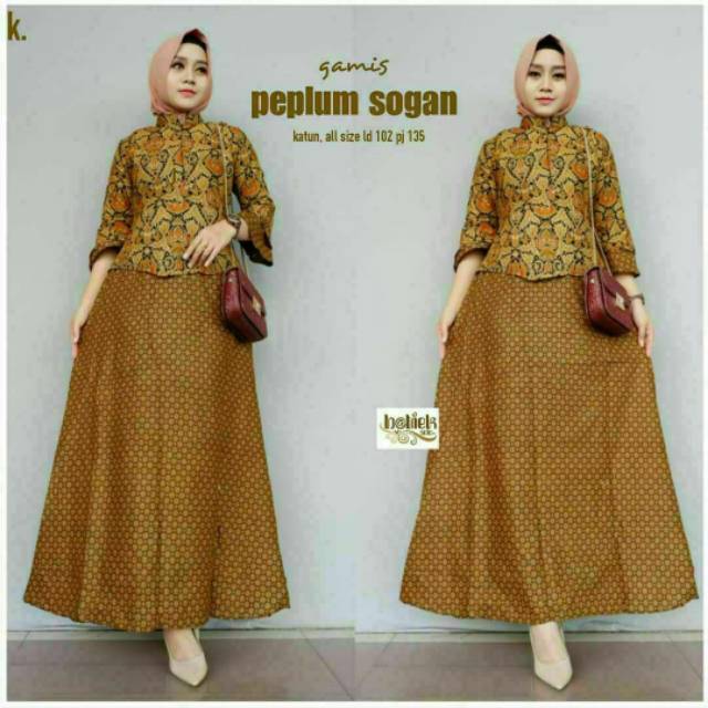 Gamis Jumbo Terlaris Gamis Peplum Sogan Batik Kombinasi Layer Batik