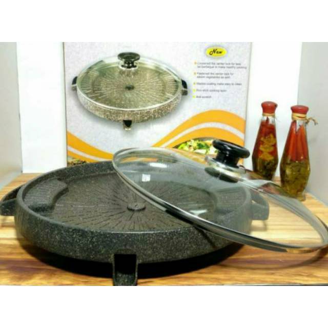 (3kg) Bulgogi BBQ  Pan TUTUP KACA  32cm Alat panggang kekinian alatpanggang Praktis Wajan pemanggang barbequegrillpan