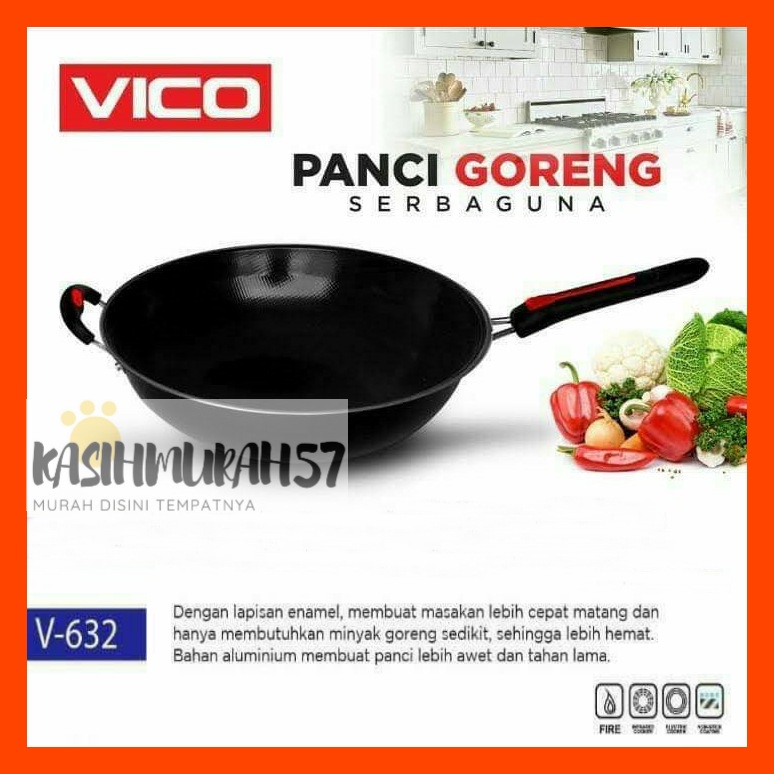 WAJAN GAGANG VICO 32CM ENAMEL ANTI LENGKET / WAJAN TEFLON GAGANG 32CM / WAJAN PENGGORENGAN TEFLON 32