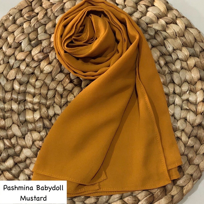 PASHMINA CERUTY BABYDOLL PREMIUM JAHIT TEPI Hijab Jilbab-Mustard