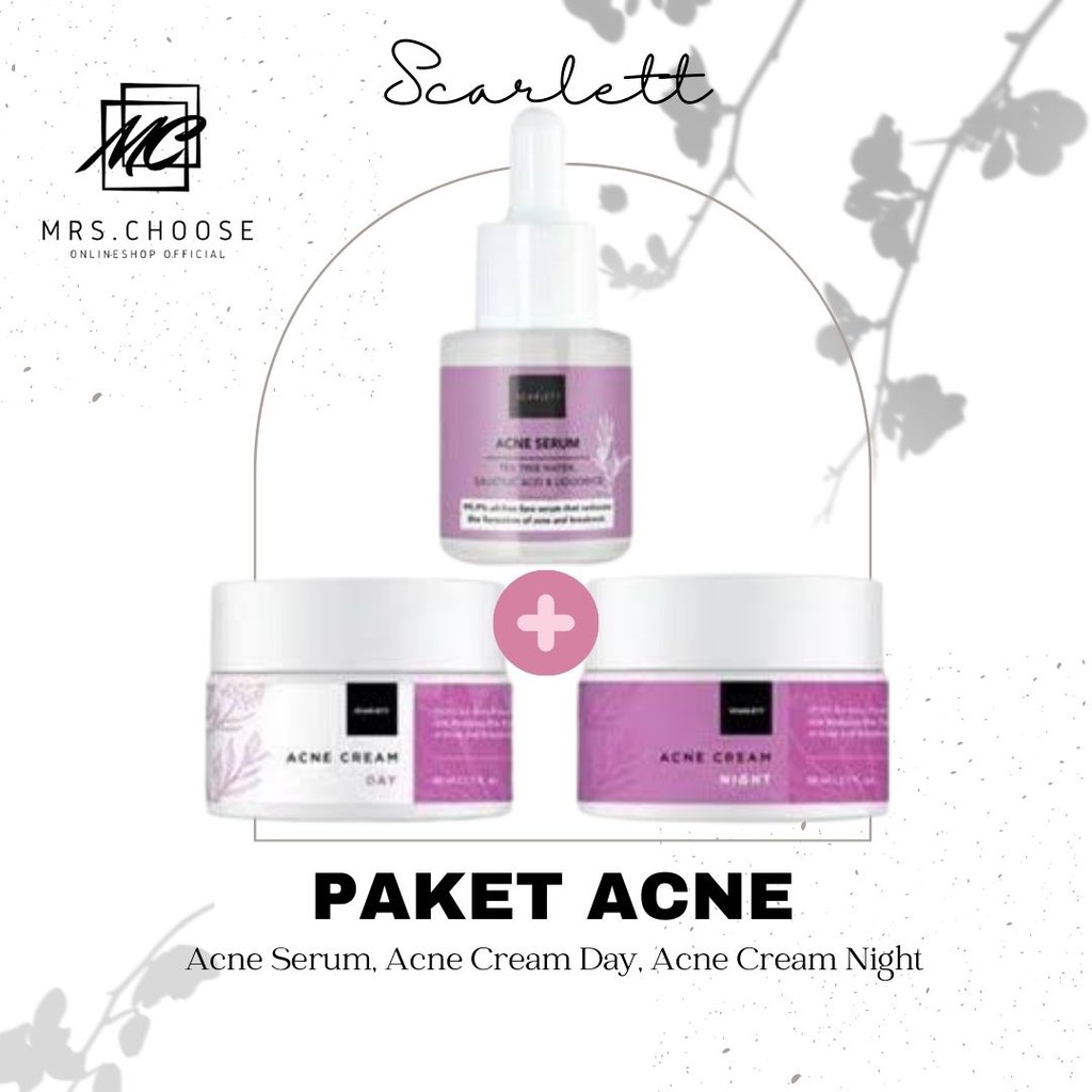 SCARLETT WHITENING COMPLETE ACNE FACIAL CARE (Acne Serum Cream Facial) paket bodycare skincare peraw