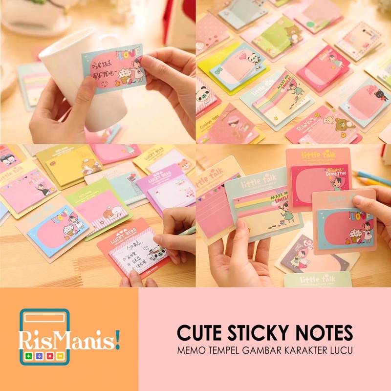 CUTE STICKY NOTES - Memo Tempel Notes Pesan Catatan Gambar Karakter Kartun Lucu Imut Aneka Motif