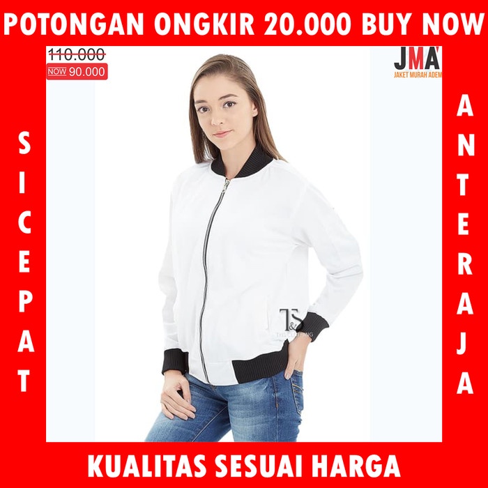Jaket Wanita JAKET BOMBER WARNA PUTIH BUAT WANITA ELEGAN - Putih, M(U2J1) REAL PICT Jaket Wanita Jum