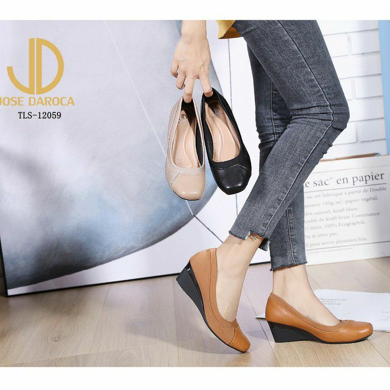 JOSE DAROCA Sepatu Wedges Kulit Halus # TLS-12059# Original