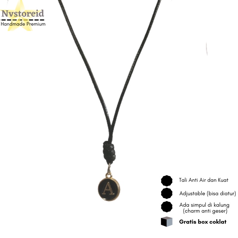 kalung huruf hitam hits kekinian l kalung vintage premium murah | kalung tali kulit waterproof