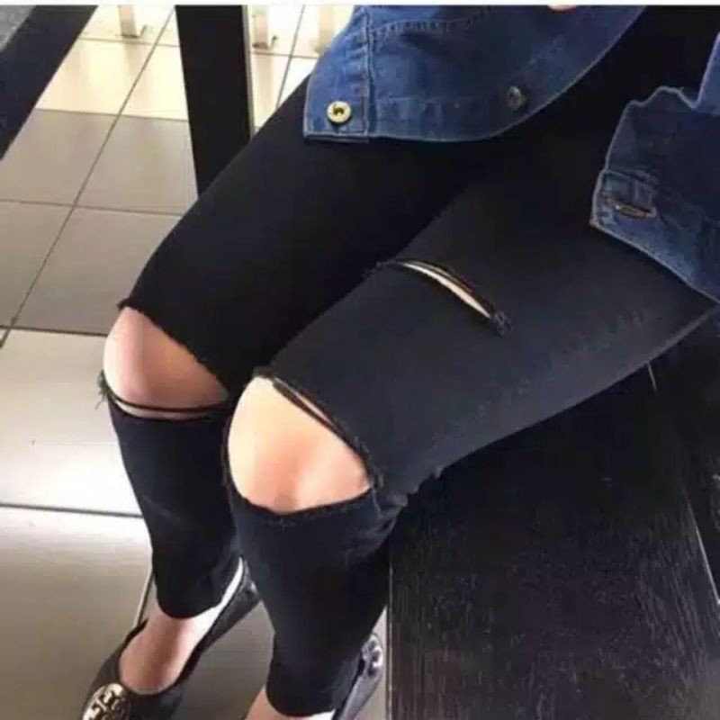 CELANA JEANS WANITA PENSIL SOBEK/RIPPED BAHAN TEBAL DAN MELAR KODE (102)