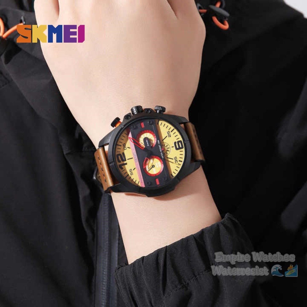 Jam Tangan Skmei 1846 Pria Cowok Analog Strap Leather Kualitas Original Waterproof