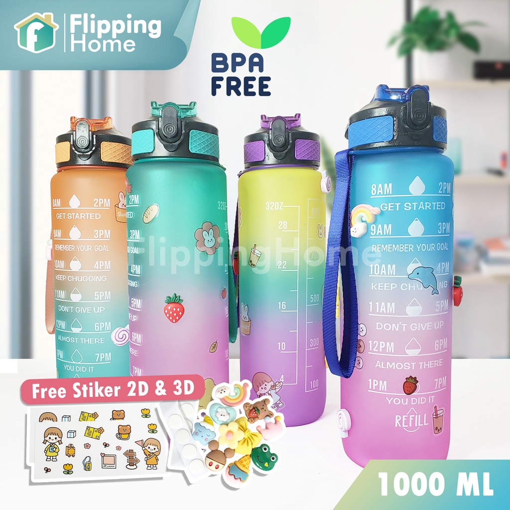 BOTOL MINUM GRADASI KAPASITAS 1000ML / BOTOL MINUM VIRAL KOREA / BOTOL MINUM LUCU / BOTOL GEMAS