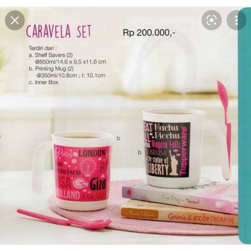 Caravela set tupperware / paket mug dan tempat penyimpanan bumbu / tempat teh / gula / kopi tupperwa