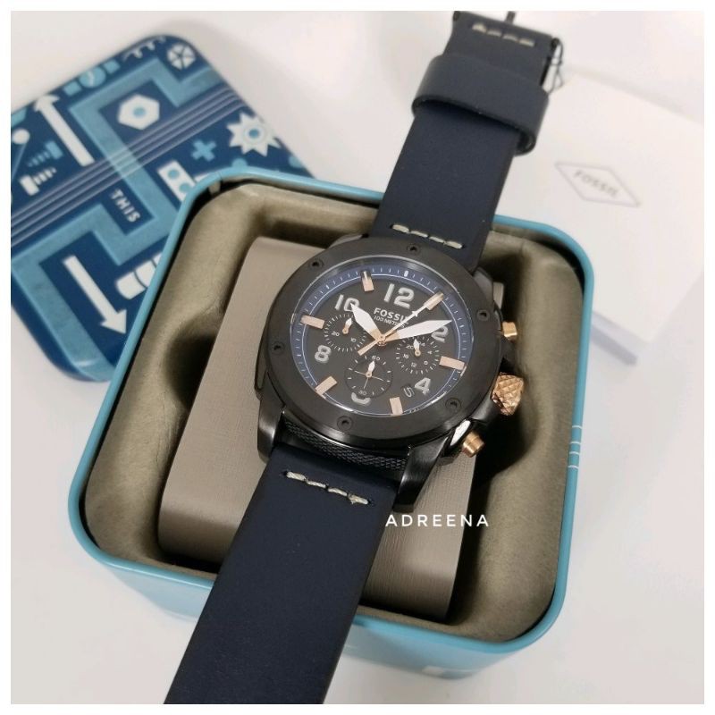 jam tangan pria fossil FS5066 strap leather / kulit blue original