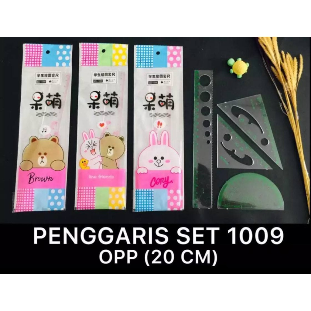 PENGGARIS SET FANCY 4 IN 1 PANJANG 20CM PVC MOTIF LINE