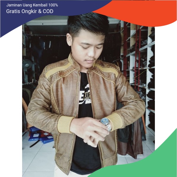Jaket Kulit Pria Sulam Asli Garut Hand Made BISA COD Jaket Kulit Domba Asli Sulam Kamsay