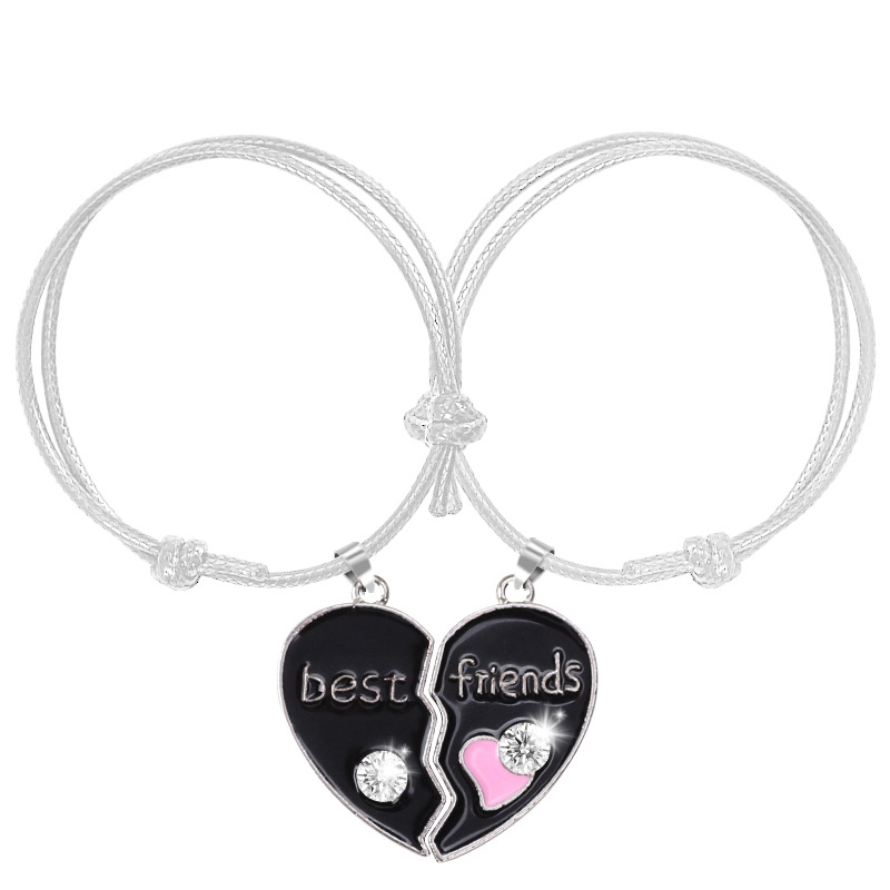 Best Friend Lady Bracelet Girlfriends Bff Heart Pendant Black And White Leather Rope Hand Chain Fashion Jewelry Gift