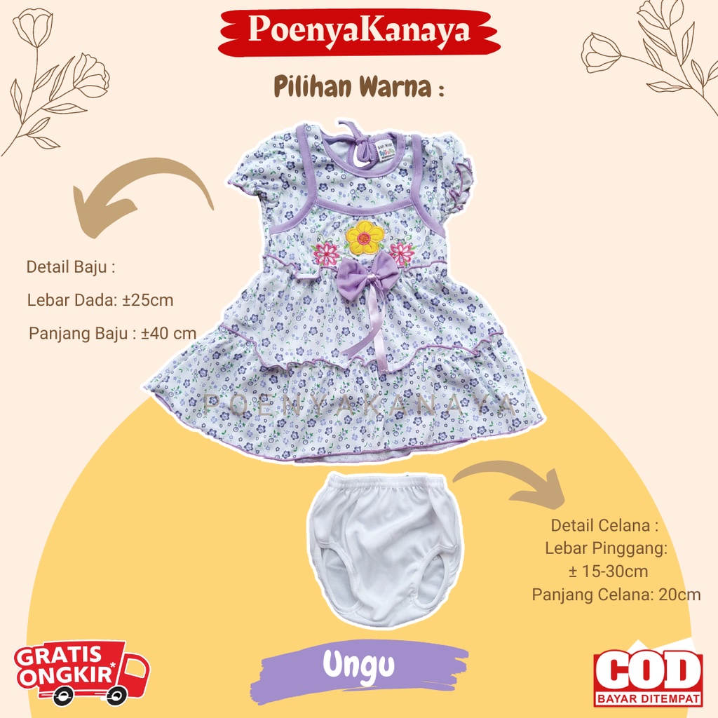 Dress Bayi Pendek Bunga Pita Matahari Syifana 0-6 Bulan DS83