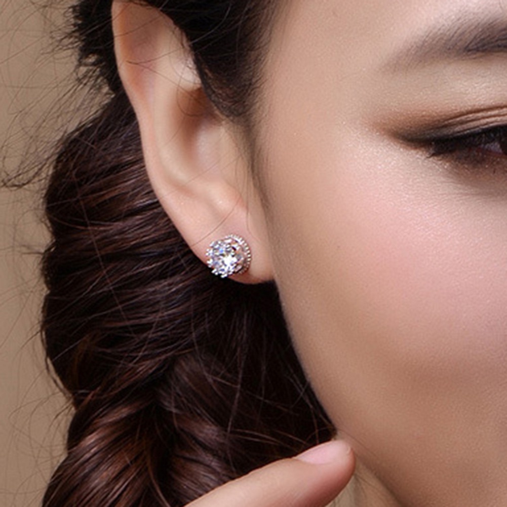 Anting Stud Tindik Lapis Perak Bahan Cubic Zirconia Untuk Wanita