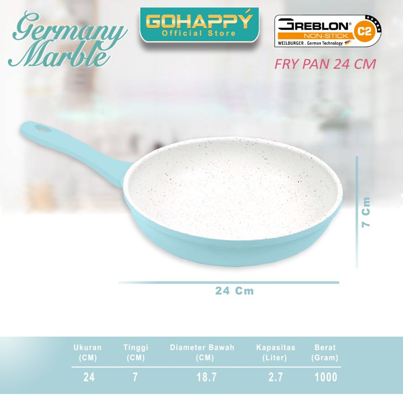 PANCI FRYPAN GLOW PAN Germany Marble - Fry Pan 24cm Gohappy pastel pink tosca color GH-G75