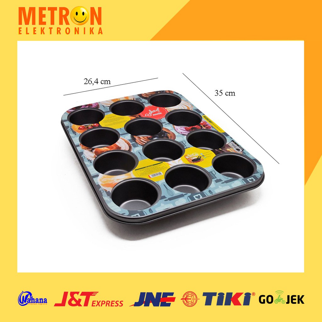 MAXIM BAKEWARE 12 CUP MUFFIN PAN 35x26.4x3.3 cm LOYANG KUE CAKE ANTI LENGKET - BW12MUP(HB)35