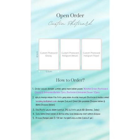 Photocard Custom Premium Gloosy / Hologram Metalic / Hologram Flower Order 21pcs Free 2pcs Photocard
