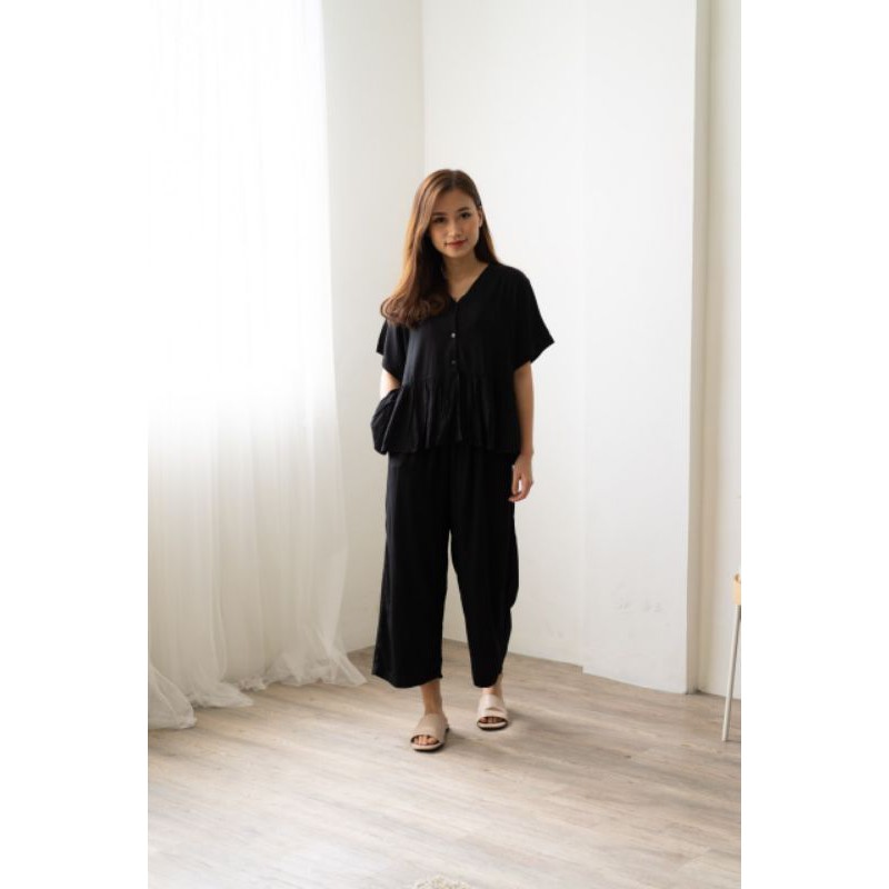J-Rayon Set Black Setelan Rayon Dailywear / Setelan Rayon / Setelan Wanita / Baju Set / Korean Set /