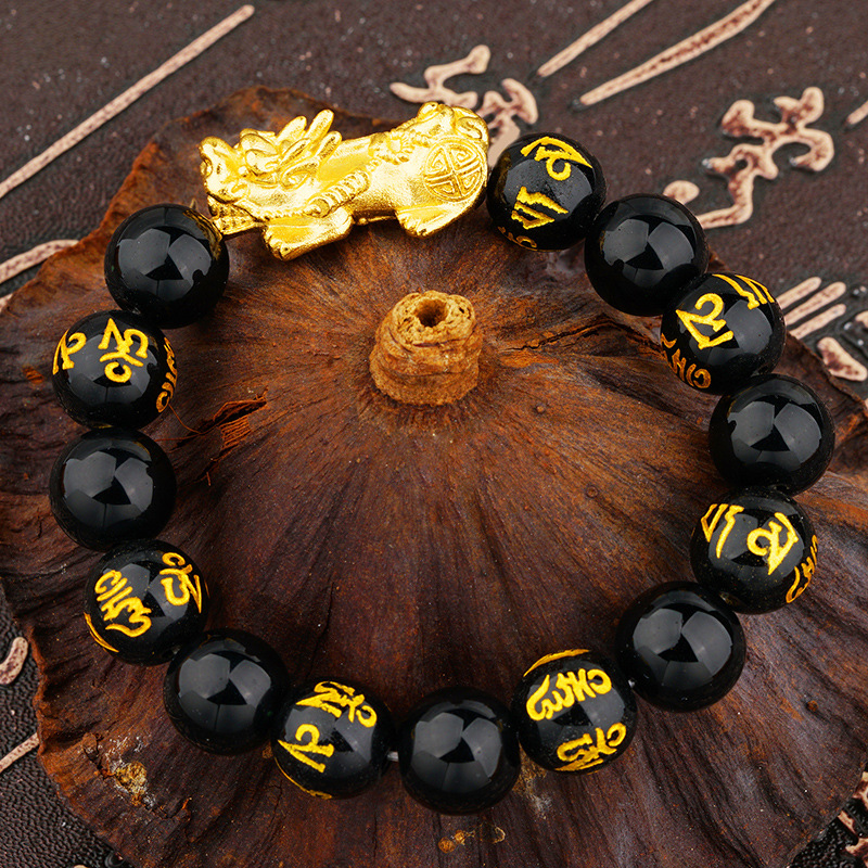 Gelang Obsidian Emas Ukuran 12Mm Untuk Pria