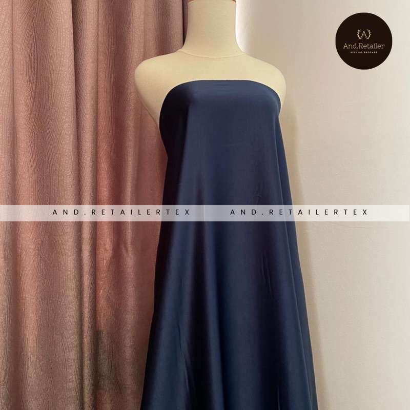 Kain Satin Maxmara Pure Silk Original Warna Navy Blue Biru Dongker