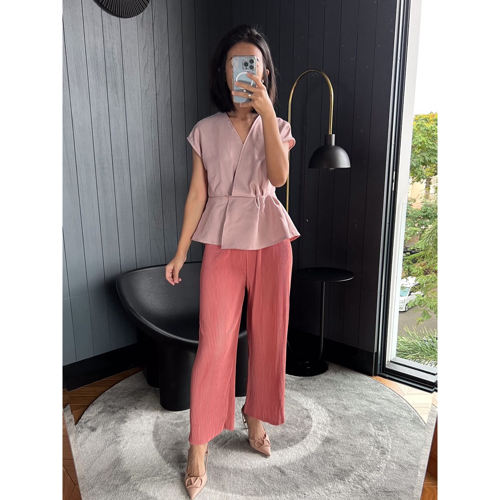 SET Herringbone top &amp; Kulot Lidi / set wanita / setelan wanita / set atasan bawahan wanita / kemeja wanita / atasan wanita / kulot lidi / celana kulot lidi / setelan kerja / set kerja