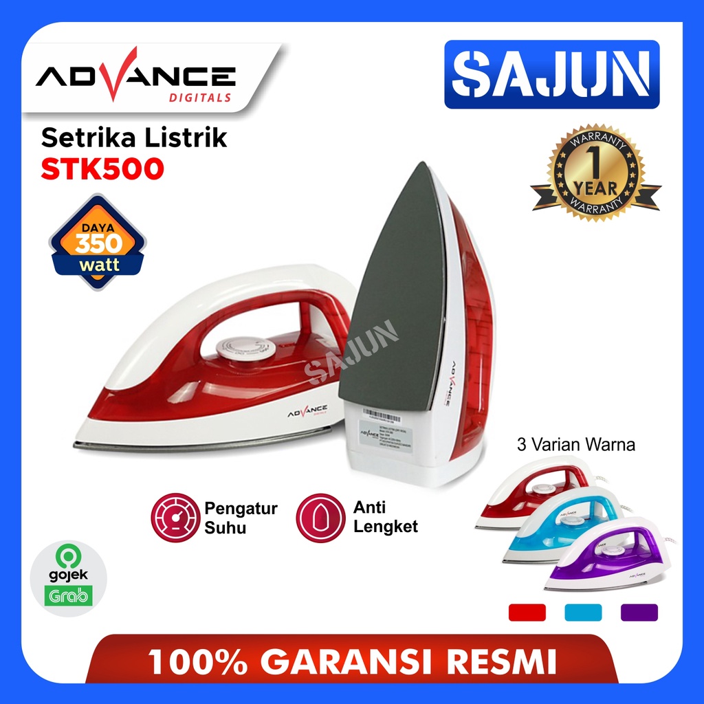 Advance Setrika Listrik Anti Lengket STK500 Low Watt 350 Watt STK-500