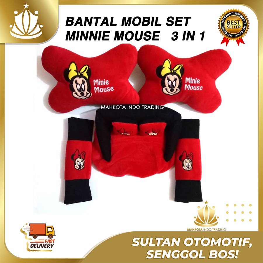 Bantal Jok Mobil Mickey Minie Mouse 3in1 / Bantal Leher Mobil Mickey Mini / Tempat Tisue Mickey Mini