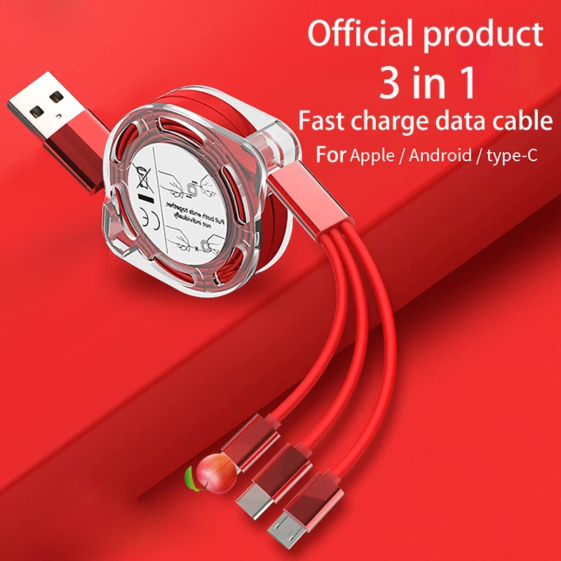 3-in-1 Telescopic Fast Charging Data Cable / 5V-2.4A  Compatible with Android iphone TYPE-C