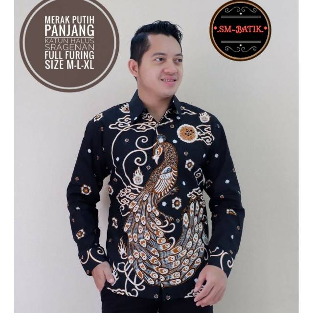 Kemeja Batik/Hem Batik Lengan Panjang MERAK PUTIH Bahan Katun Halus Sragenan