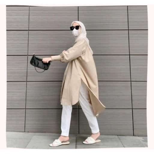 Atasan tunik wanita HANLEY LONG SHIRT Kemeja tunik polos lengan panjang, Long outer wanita, Pakaian wanita lengan balon busui friendly, Atasan wanita panjang model oversize terbaru