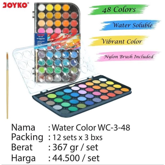 

paling diminati] water color cake joyko wc 3 isi 48 warna cat air padat